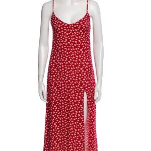 Reformation Floral Red Scoop-Neck Side Slit Midi Dress